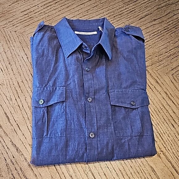 Mens denim blue button down shirt size L Kenneth Cole - Picture 9 of 9